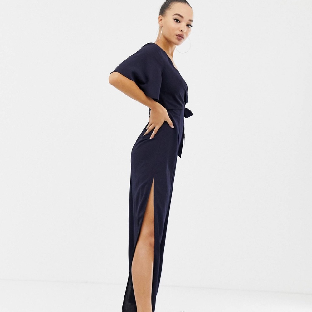 Wrap front wide leg jumpsuit